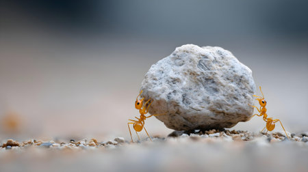 Ants are carrying a large stone to build a nest with eggs.ai generatedの素材
