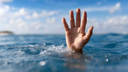 Human hand in the water. Conceptual image of a drowning person.ai generatedの素材