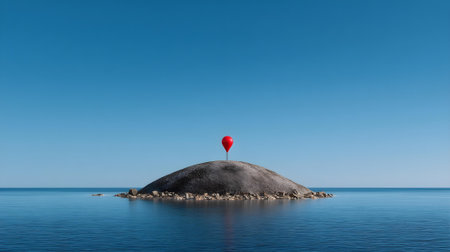 Red pin on a rock in the sea. 3D rendering.ai generatedの素材