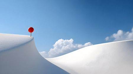 3D rendering of a red pin on a white wall against a blue sky.ai generatedの素材