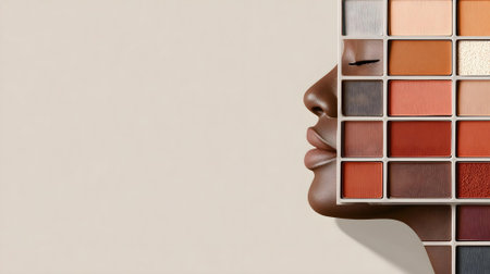 3d rendering of a black mannequin head with colorful eyeshadow palette.ai generatedの素材