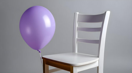 Purple balloon and chair on grey background. 3D rendering.ai generatedの素材