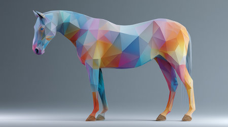 Colorful polygonal horse on gray background. 3d renderingの素材