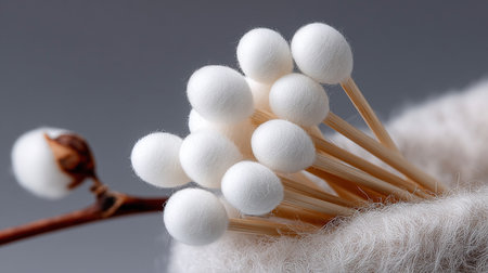 Cotton swabs on a white background. Close-up.の素材