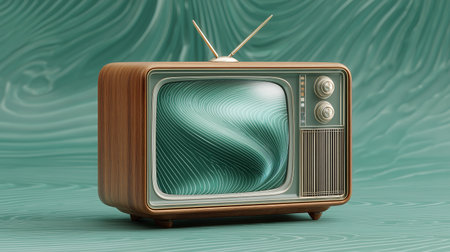 Retro TV on a green background. 3D illustration. Vintage style.の素材