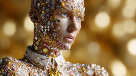 christmas tree with lights on dark green background. 3d illustrationの素材