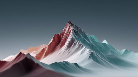 3d render of abstract mountain landscape in blue and pink colors.の素材