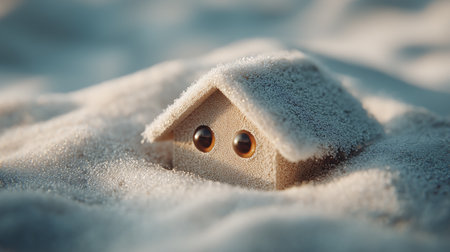 Little wooden house in the snow. Winter concept. Selective focus.の素材