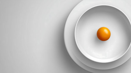 Orange on a white plate. 3D illustration. Copy space.の素材