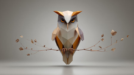 Owl with a branch in its beak. 3d illustrationの素材