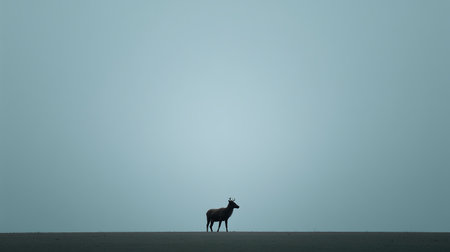 Silhouette of a deer in the steppe with a blue backgroundの素材