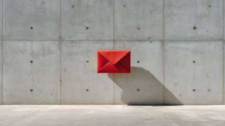 Red paper envelope on concrete wall background. 3d rendering, mock upの素材