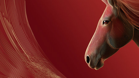 Digital Illustration of a Horse with a Coloring Book in a Red Backgroundの素材