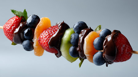 Strawberry, orange and blueberry skewer with chocolate.の素材