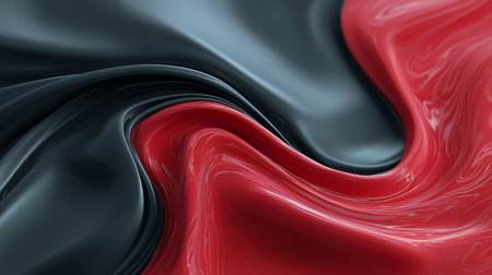 3d illustration of red and black silk fabric with some folds in itの素材