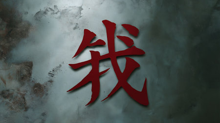 Chinese characters on the cement wall, 3d rendering. Computer digital drawing.の素材