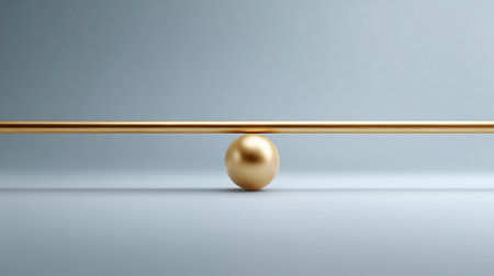 3d render of golden ball on the seesaw. Abstract background.の素材