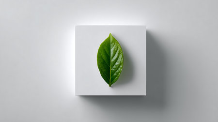 Creative layout made of green leaves on white background. Flat lay, top view minimal concept.の素材