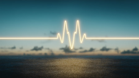 3d rendering of an electrocardiogram on the sea backgroundの素材