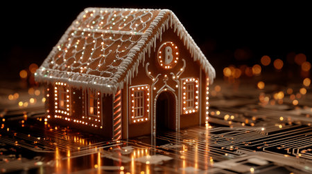House in the form of a luminous garland on the motherboard.Christmasの素材