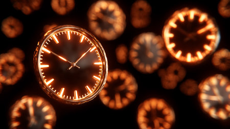 Abstract clock background with bokeh. Time concept. 3d renderingの素材