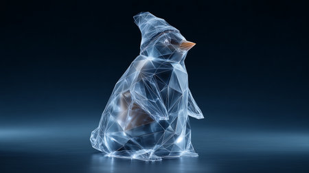 Penguin made of polygonal wireframe on dark backgroundの素材