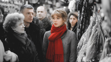 Unidentified people at the Christmas market in Moscow.の素材