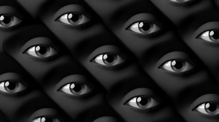 3d rendering of a group of eyes in a black background.の素材