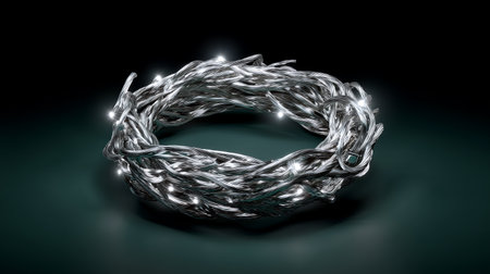 Silver bracelet on a dark background. 3D rendering. Computer digital drawing.の素材
