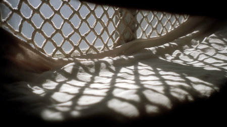 silhouette of a white net in the shadow of the windowの素材