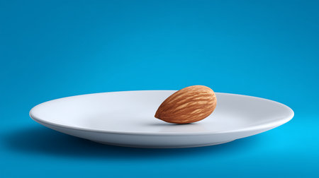 Almond in a plate on a blue background. 3d renderingの素材