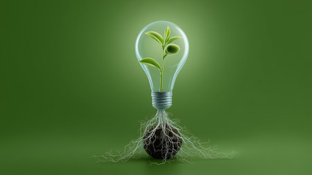 Eco lightbulb with green plant inside, 3d renderの素材