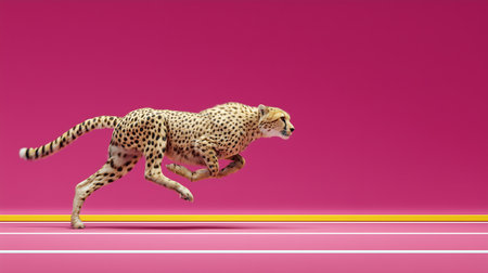 Cheetah running on a pink background. 3d rendering.の素材