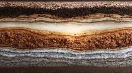 Close-up of a piece of chocolate cake on a brown backgroundの素材