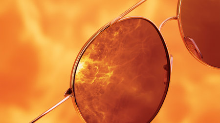 Sunglasses on a background of fire. 3d illustration.の素材