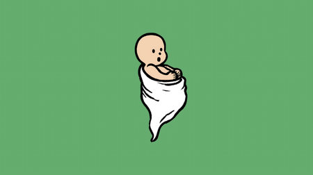 Vector illustration of a baby in a diaper on a green background.の素材
