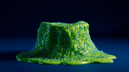 Green slime on a blue background. 3d render. Illustration.の素材