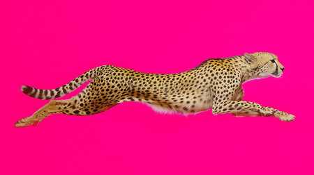 Cheetah jumping on a pink background. 3d rendering.の素材