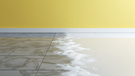 Yellow wall with tiled floor and white cloud. 3d renderingの素材