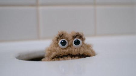 Funny toy owl in the bathroom. Funny animal with eyes.の素材