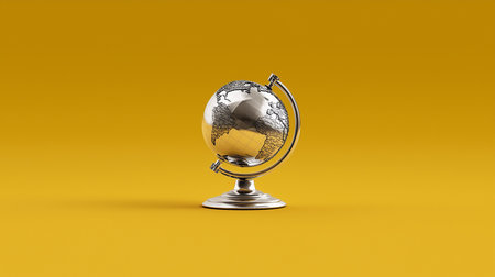 Globe isolated on a yellow background. 3d render illustration.の素材