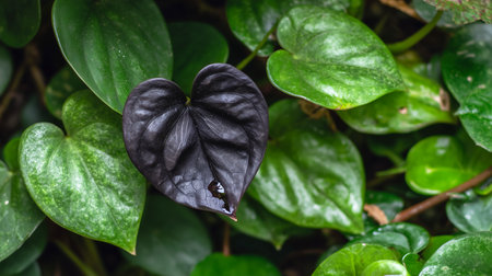 Close up of heart-shaped leaf in the garden with selective focusの素材