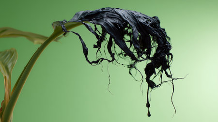 Black slime on a green background close-up. Halloween concept.の素材
