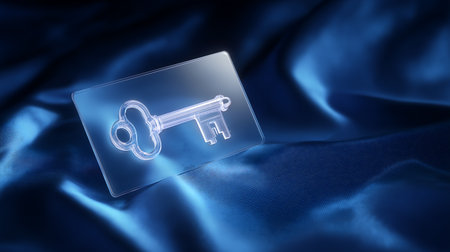 Key on blue satin background, 3d render, close upの素材