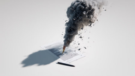 Conceptual image of a notebook with smoke coming out of itの素材