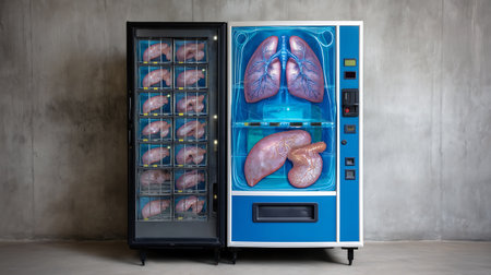 Lungs and kidneys in a vending machine. 3d renderingの素材
