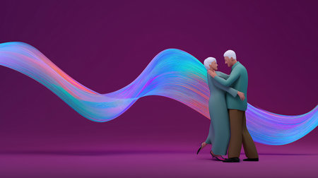 Elderly couple in love. 3D illustration. Gradient background.の素材
