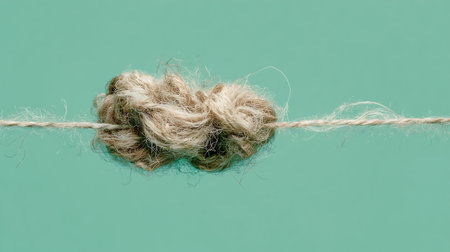 close up of a woolen rope on green background with copy spaceの素材