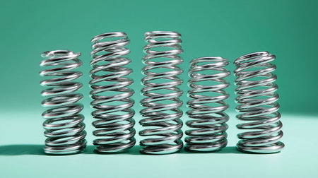 A group of metal springs on a green background. 3d renderingの素材