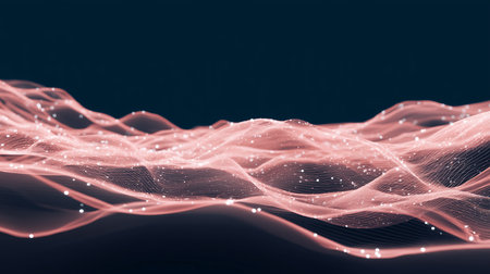 Abstract 3d rendering of glowing particles. Futuristic background with dynamic waves.の素材